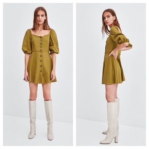 NWT Zara olive green linen blend buttoned dress